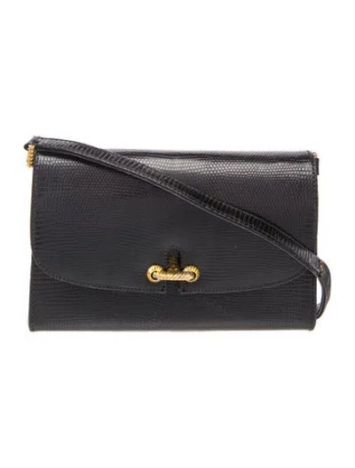 Pre-owned Gucci Leather Lizard-skin Leather Shoulder Vintage In Black