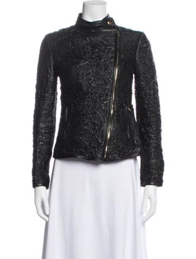 Pre-owned Gucci Leather Patterned Biker Jacket In Black