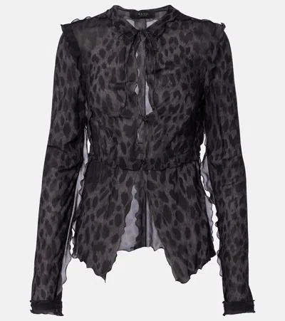 Gucci Leopard-printed Silk Blouse In Black