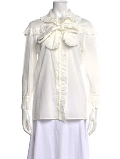 Pre-owned Gucci Long Sleeve Blouse In White
