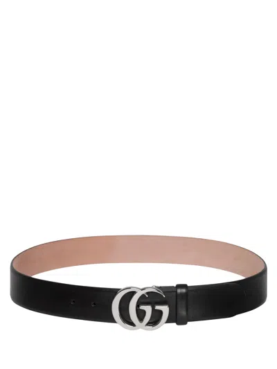 Gucci Marmont Leather Belt With Double G Buckle, 4 Cm In Black