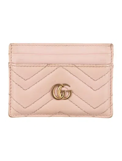 Pre-owned Gucci Matelasse Gg Marmont Card Holder Double G Logo Card Holder In Pink