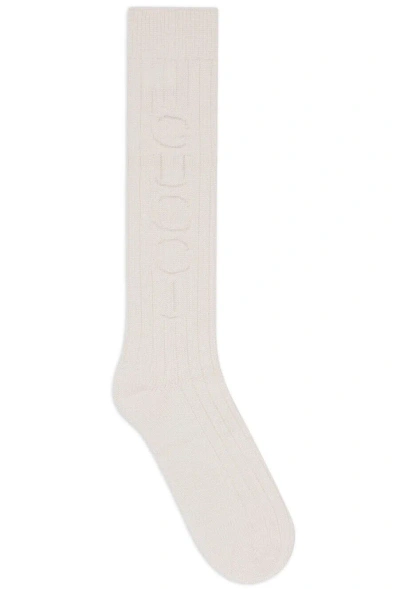 Pre-owned Gucci Men Logo Knit Wool/silk/cashmere Socks Made In Italy 6688884gabj9200 In White