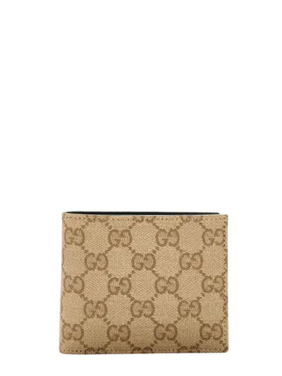 Gucci Men's Logo Lettering Gg Fabric Wallet With Leather, Eight Card Slots In Beige