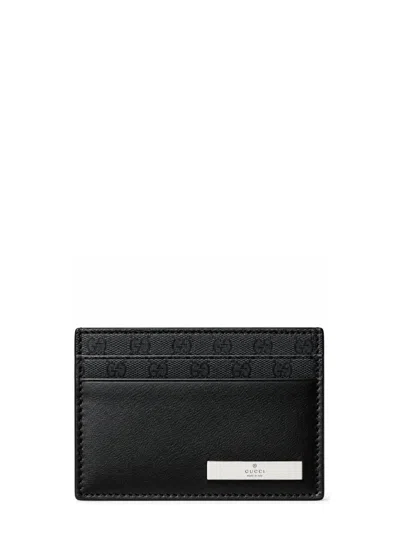 Gucci Men's Mini Card Case With Engraved Nameplate And Gg Trim In Black