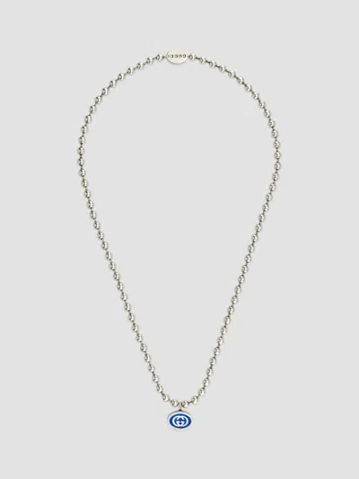 Gucci Men's Sterling Silver & Enamel Interlocking Gg Logo Necklace In Blue