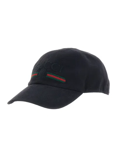 Gucci Men's Wide-brim Cotton Hat With Embroidered Logo In Black