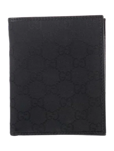 Pre-owned Gucci Microssima Pattern Nylon Bifold Wallet In Black