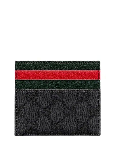 Gucci Mini Gg Canvas Card Case Wallet With Leather Trim In Nero