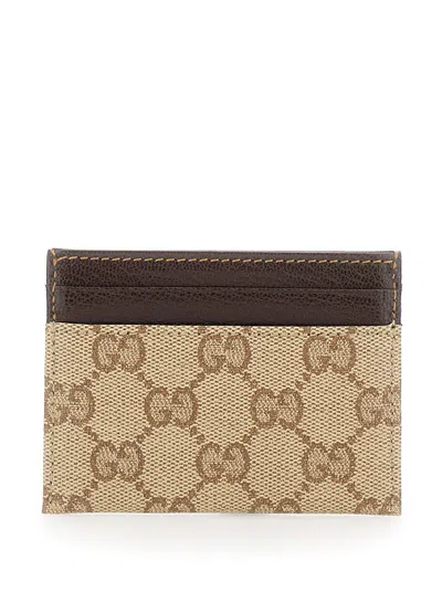 Gucci Mini Leather Wallet With Tone-on-tone Trim, Contrasting Stitching & Card Slots In Beige