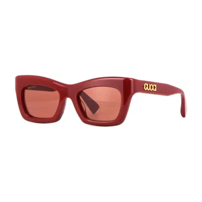 Gucci Mini Shiny Burgundy Sunglasses In Brown