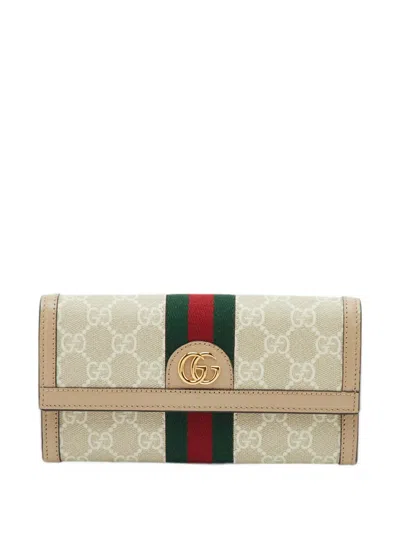 Pre-owned Gucci Ophidia Gg Supreme Continental Wallet In Neutrals