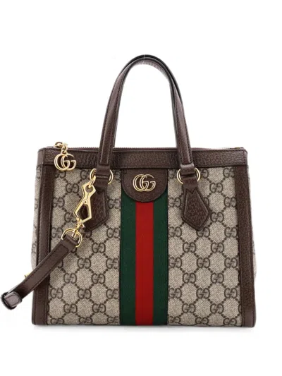 Pre-owned Gucci Ophidia Top Handle Gg Coated Canvas Small Tote Bag In Brown