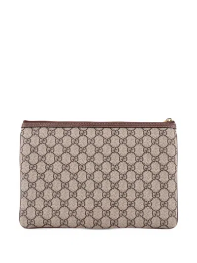 Pre-owned Gucci Ophidia Zip Pouch Gg Coated Canvas Large Clutch Bag In Brown