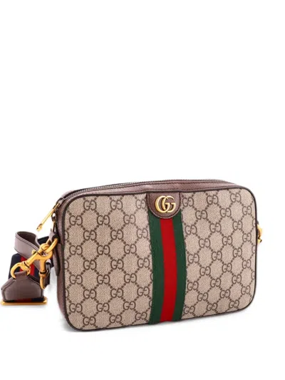 Pre-owned Gucci Ophidia Zip Wristlet Shoulder Bag Gg Coated Canvas Small Crossbody Bag In Brown