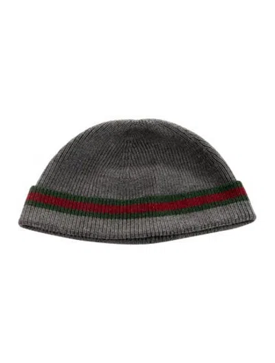 Pre-owned Gucci Printed Wool Beanie In Grey