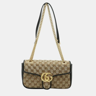 Pre-owned Gucci Quilted Canvas Khaki Beige Gg Marmont Small Shoulder Bag