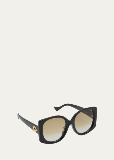 Gucci Raised Interlocking Gg Acetate Butterfly Sunglasses In 004 Black