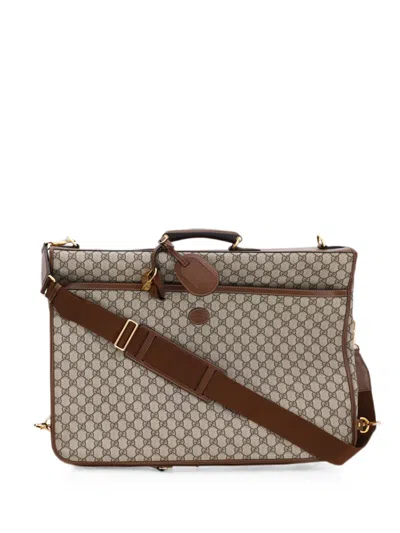 Pre-owned Gucci Retro Interlocking G Garment Bag Gg Coated Canvas Travel Bag In Brown