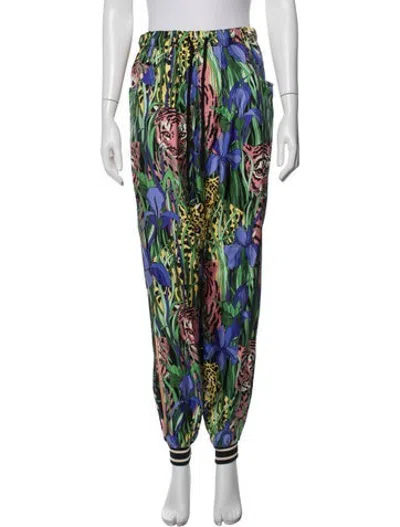 Pre-owned Gucci Satin Animal Print Sweatpants In Green