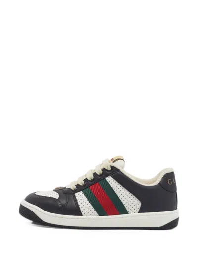 Pre-owned Gucci Screener Perforated Leather Sneakers In Black
