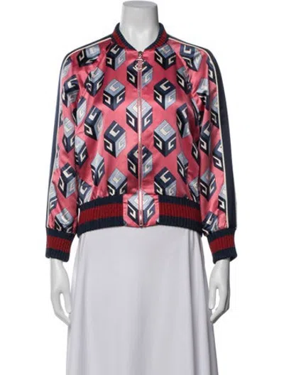 Pre-owned Gucci Silk Graphic Print Bomber Jacket In Pink