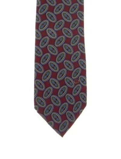 Pre-owned Gucci Silk Pattern Print Tie In Red