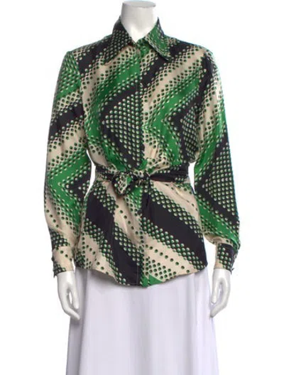Pre-owned Gucci Silk Printed Blouse In Green/neutrals