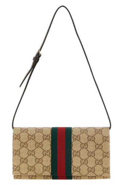 Gucci Small 'web' Pouch In Beige