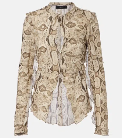 Gucci Snake-print Silk Blouse In Brown