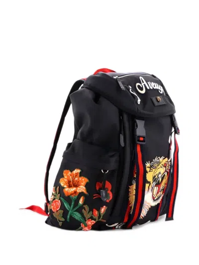 Pre-owned Gucci Techpack Embroidered Techno Canvas Backpack In Black