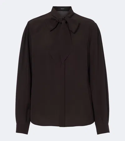Gucci Tie-neck Silk Shirt In Brown