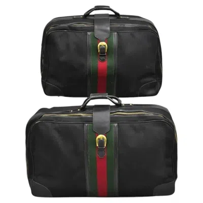 Pre-owned Gucci Vintage  Black Canvas & Leather Suitcase Luggage His And Hers Set -2 Pc (b)