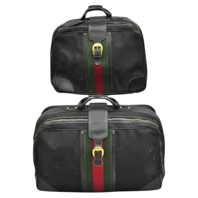 Pre-owned Gucci Vintage  Black Canvas & Leather Suitcase Luggage Travel Bag Set - 2 Pcs