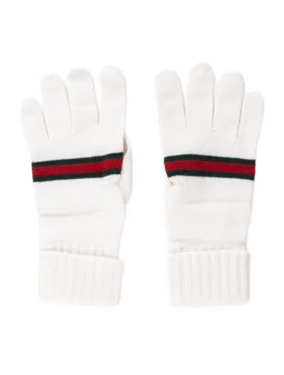 Pre-owned Gucci Web Accent Wool Gloves In Neutrals
