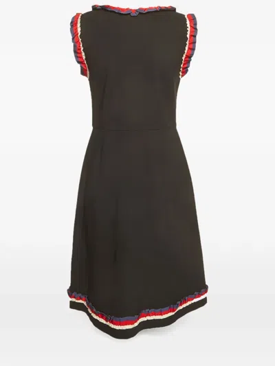 Pre-owned Gucci Web Stripe Ruffle Midi Dress In Black