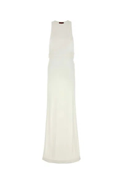 Gucci White Crepe Long Dress In Gray