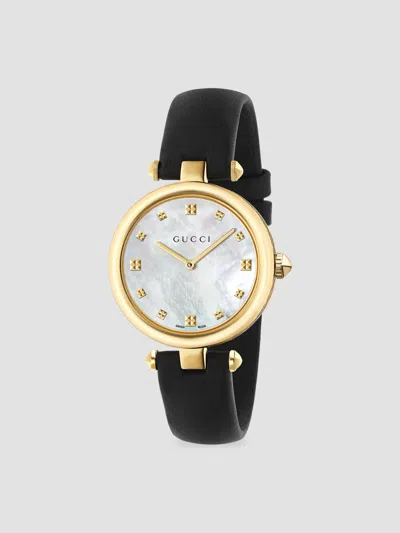 Gucci Women's Swiss Diamantissima Black Leather Strap Watch 32mm Ya141404