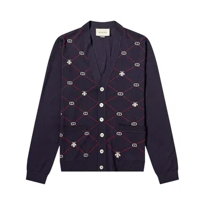 Pre-owned Gucci Wool Cardigan 'blue/multicolor' | Men's Size S