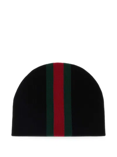 Gucci Wool Hat With Web In Black