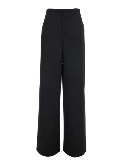 Gucci Wool Pants For Women With Back Welt Pockets And Oversized Straight Hem In Black