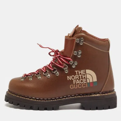 Pre-owned Gucci X The North Face Size 40.5 Brown Leather Hiking Ankle Boots