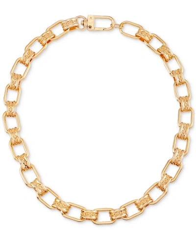 Guess Gold-tone Color Oval Link Logo 18" Collar Necklace In T-tone