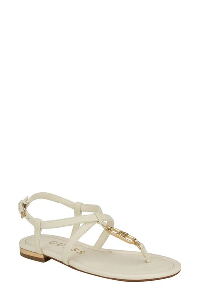 Guess Meaa Ankle Strap Sandal In Ivory - Faux Leather