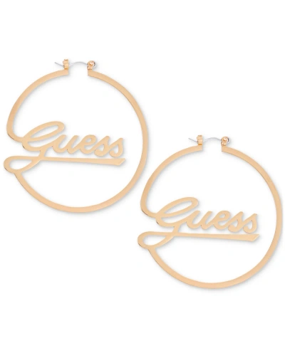 Guess Medium Logo Script Hoop Earrings, 2" In Gold