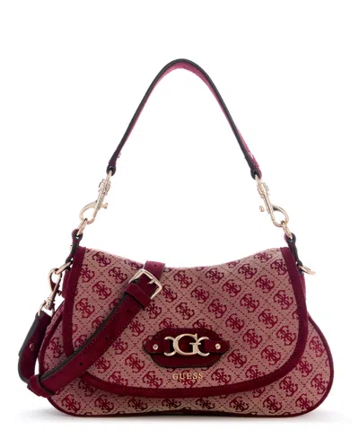 Guess Samantha Small Flap Shoulder Handbag In Merlot Logo