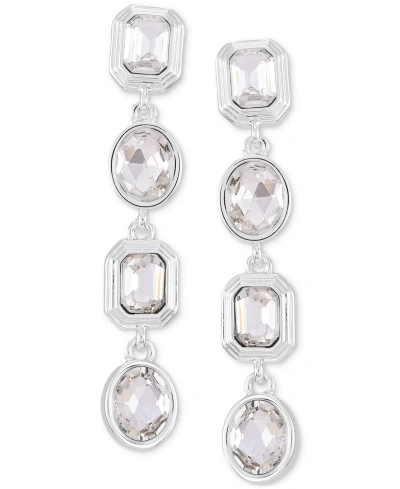 Guess Silver-tone Square & Oval Crystal Linear Drop Earrings