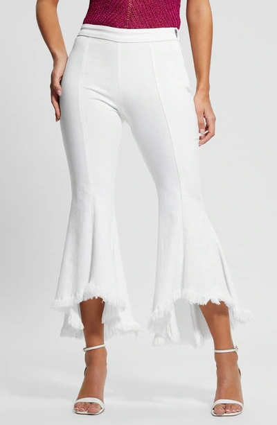Guess Sofia 1981 High Wast Fray Hem Crop Flare Jeans In White