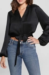 Guess Soraya Tie Front Satin Top In Jet Black A