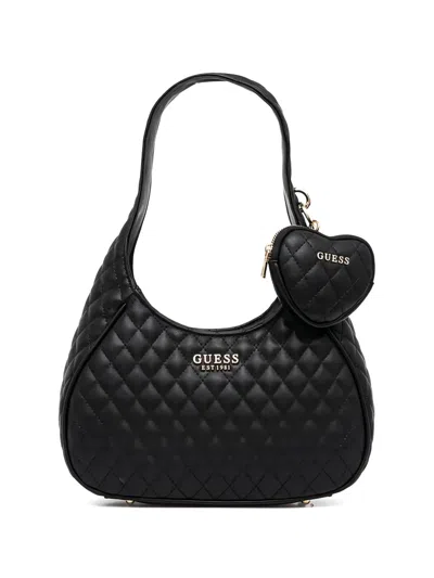 Guess Usa Quilted Heart Coin Tote Bag In Black